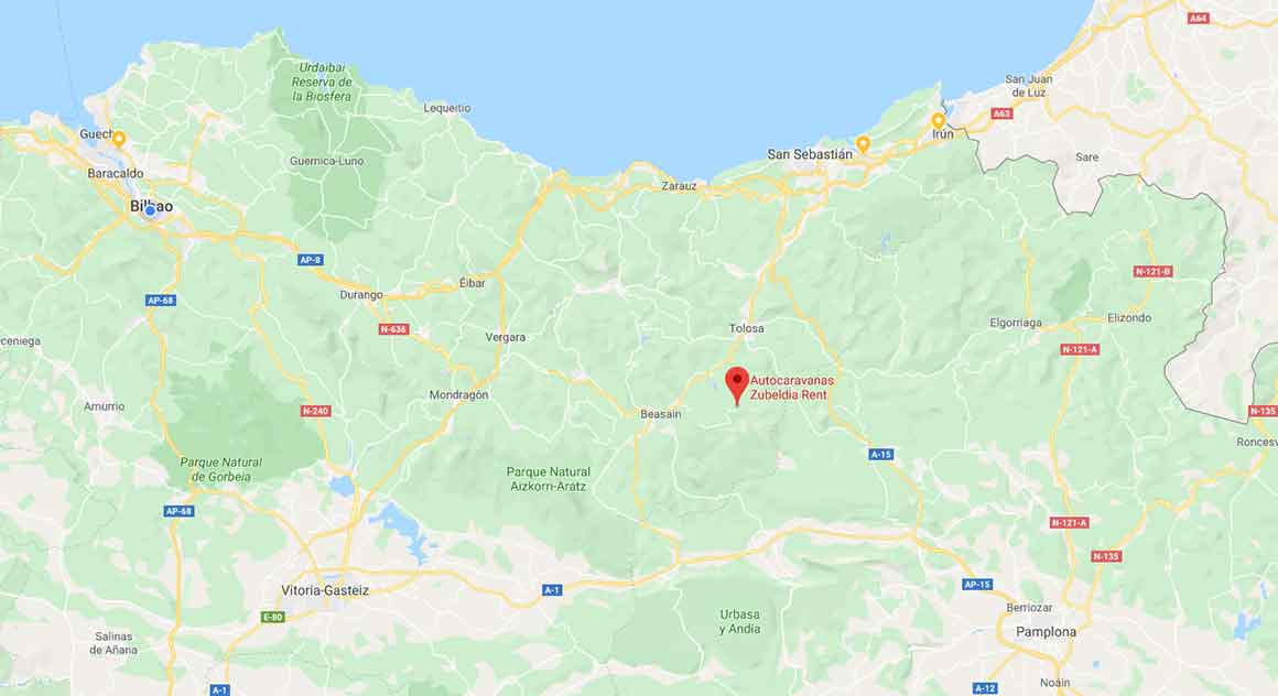 Ubicación de Zubeldia Rent, alquiler de autocaravanas Mapa de ubicación de Zubeldia Rent, alquiler de autocaravanas